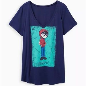 NWT torrid Disney Coco Girlfriend Top Miguel Card Blue Graphic Tee T-shirt